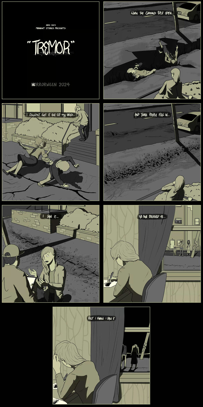 Darkly funny comic by Aidee Sea depicting surreal and chilling midnight events.