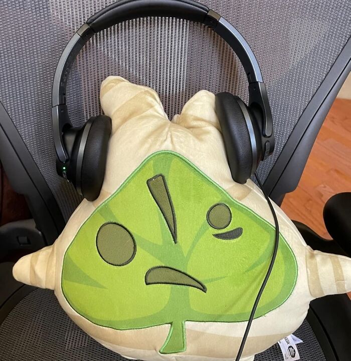 Plush pillow with a green leaf design and headphones, perfect gifts for teens.