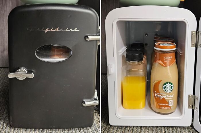 Mini-fridge with drinks inside, perfect gifts for teens.