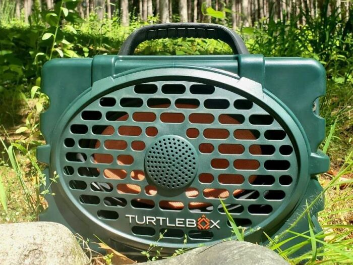 Portable Turtlebox speaker in green, ideal for outdoor adventures, perfect gifts for teens.