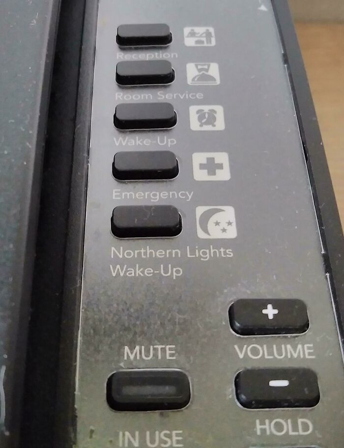 Control panel with unique Northern Lights Wake-Up button, alongside reception and emergency options.