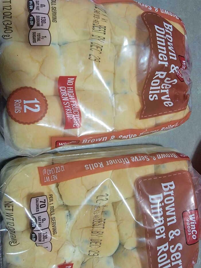 Two packs of brown and serve dinner rolls, unopened and ready for a holiday meal, related to Christmas accidents.