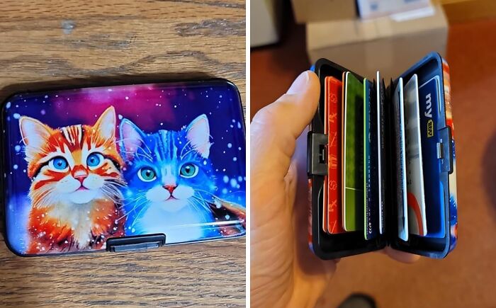 Colorful cat-themed card holder for gifting gift cards.