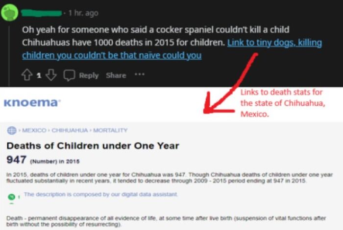 Comment highlights overly-confident incorrect claims about dog attack statistics in Chihuahua, Mexico.