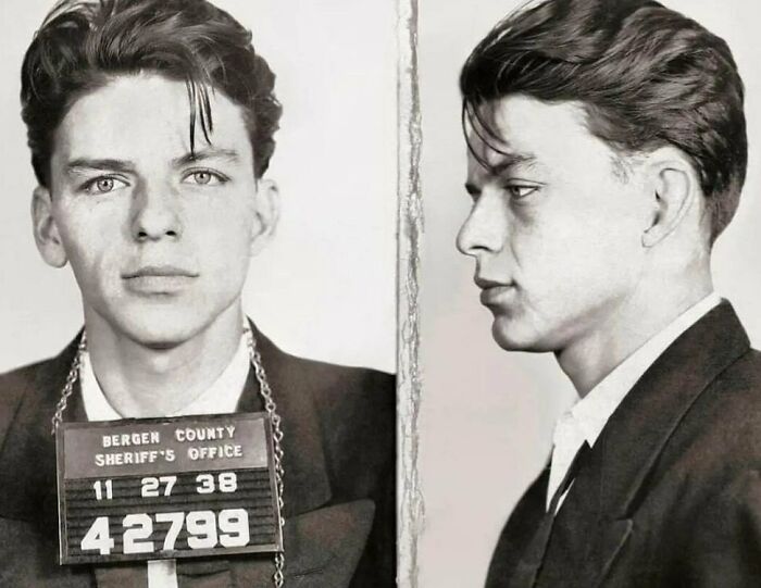 Young man in a vintage mugshot from Bergen County, illustrating interesting history facts.