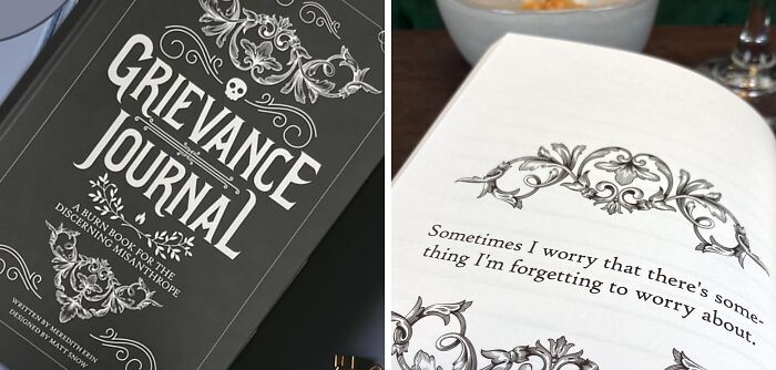 Grievance Journal for antisocial people with humorous interior page text.