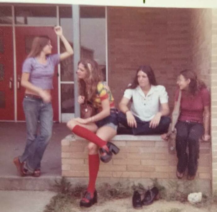 My Mom And Aunt With Some Friends Back In High School Cira Mid To Late 1970s