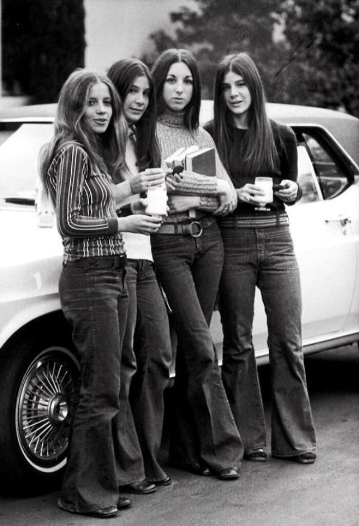 Girls In The Parking Lot At School. 1970