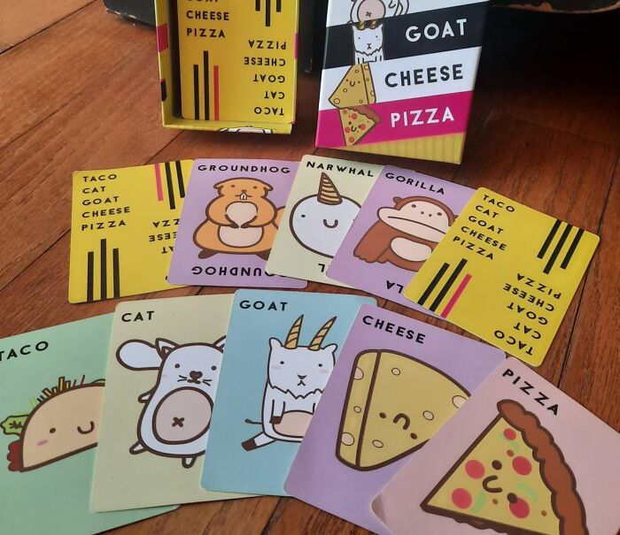 Cute illustrated card game with quirky animal and pizza designs, perfect for last minute budget gifts.