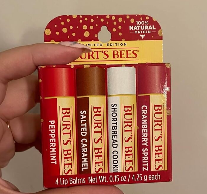 Set of Burt's Bees lip balms in assorted flavors for winter beauty care.