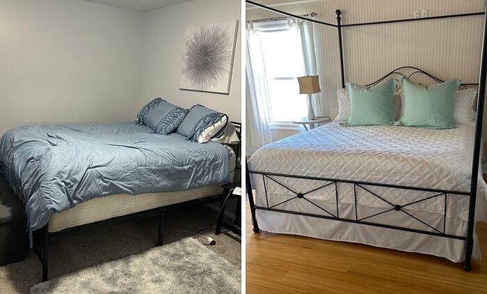 Room upgrades with new bedding and furniture transformation.