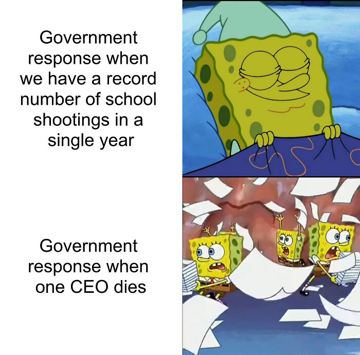 SpongeBob meme illustrating a boring dystopia with contrasting government responses.