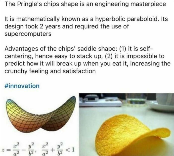 Pringle's chip, hyperbolic paraboloid shape, showcasing engineering and innovation.