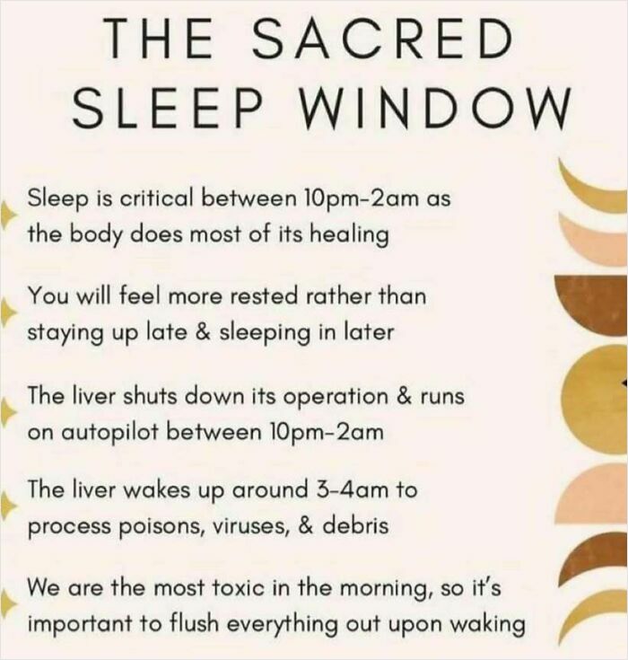 "The Sacred Sleep Window infographic explaining liver function and importance of sleep for healing between 10pm-2am."