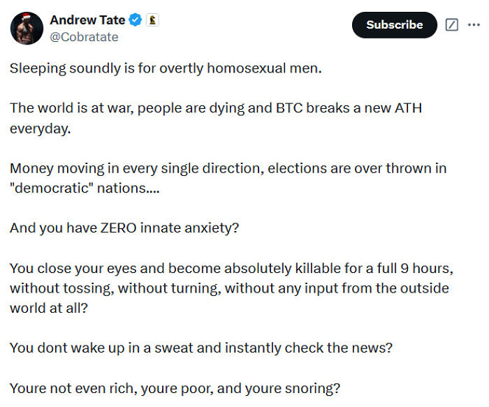 Andrew Tate Brutally Roasted For Declaring Sleeping Well Is “Gay”—The Takedowns Are Satisfying