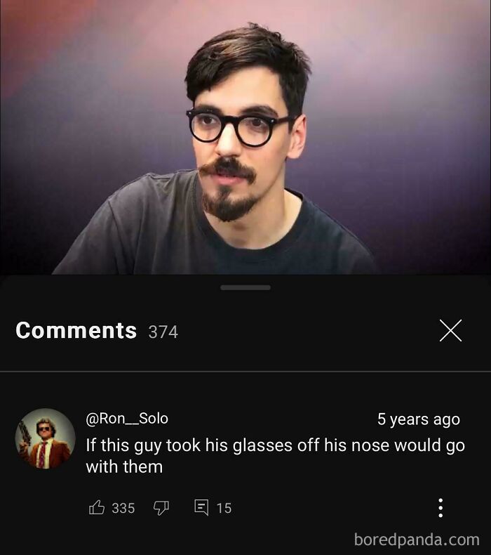 Man with glasses being humorously roasted, featuring funny people roasts theme.