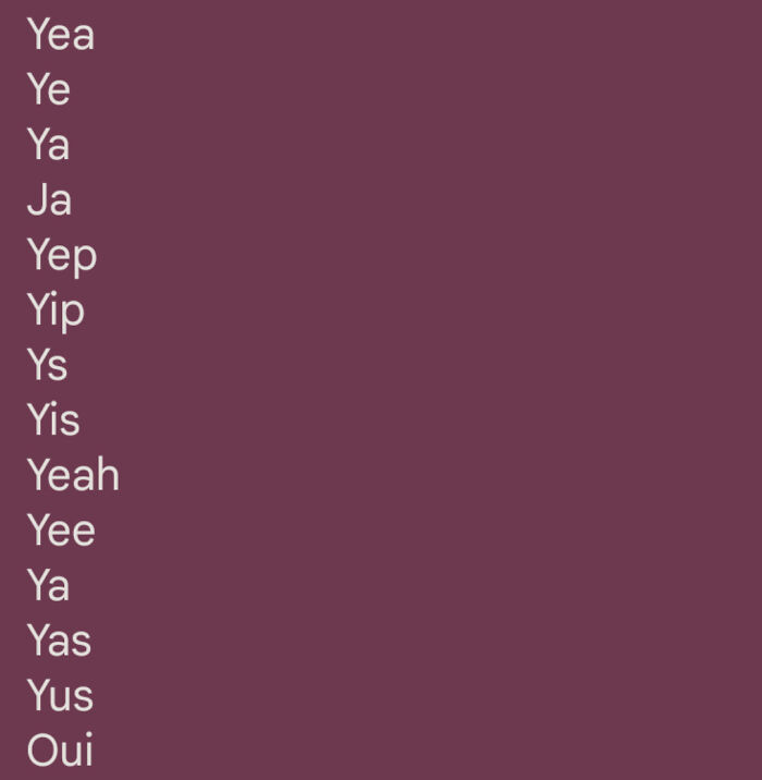 Ways Of Indicating "Yes" Without Typing "Yes"