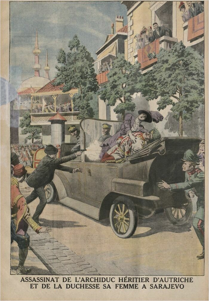 Illustration of Archduke Franz Ferdinand's assassination, a pivotal historical moment.