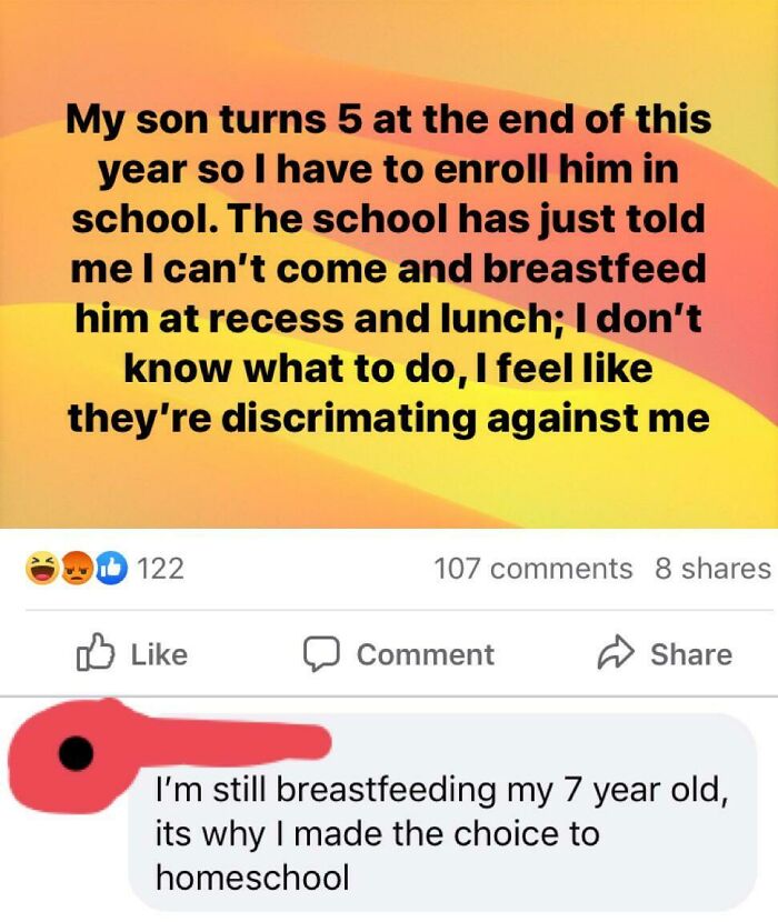 Social media post discussing school policy and breastfeeding, highlighting challenges faced by parents.