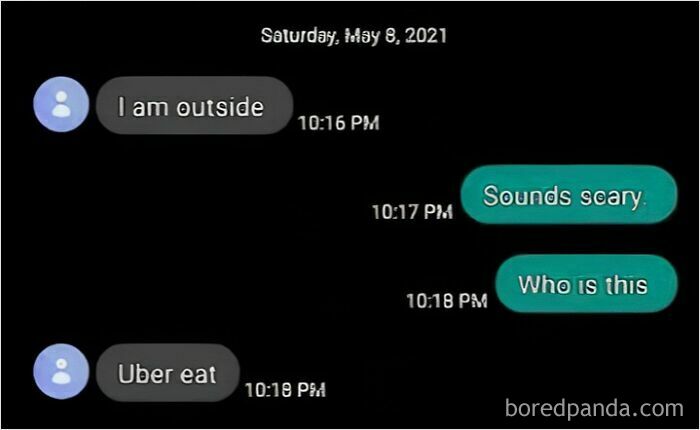 Funny text exchange about food delivery confusion, highlighting the best texts of 2024.