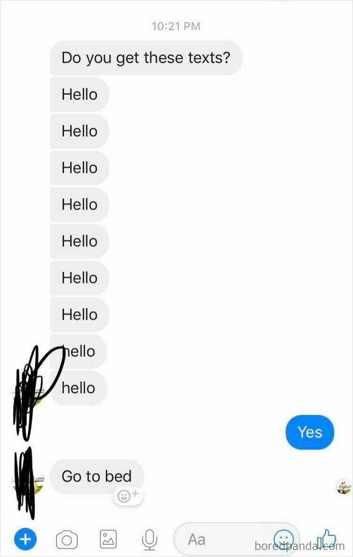 Humorous text conversation with repeated "Hello" messages, capturing best texts of 2024 trend.
