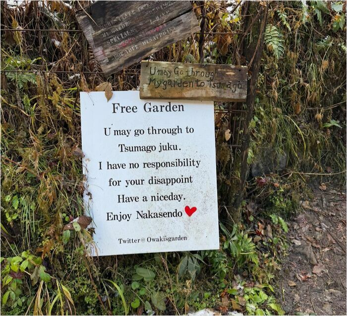 Sign in Japan with humorous English translation, saying "I have no responsibility for your disappoint."