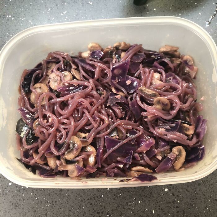 B****es Did Not Inform Me Red Cabbage Would Turn My Konjac Noodles Into Earthworms