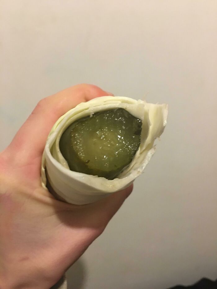 Low Cal Wrap. Yes That’s A Pickle In A Leaf Of Cabbage