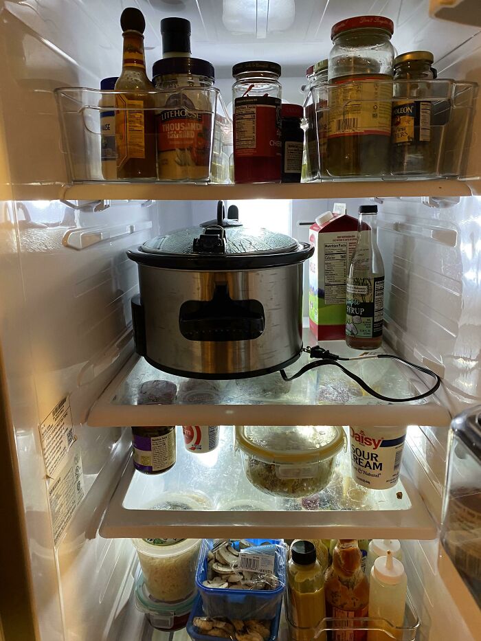 Asked The Hubby To Put The Crockpot In The Fridge After It Cooled Down. This Is What I Came Home To