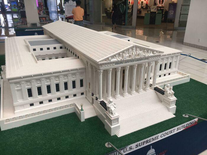 LEGO model of the U.S. Supreme Court building on display, showcasing cool LEGO builds.