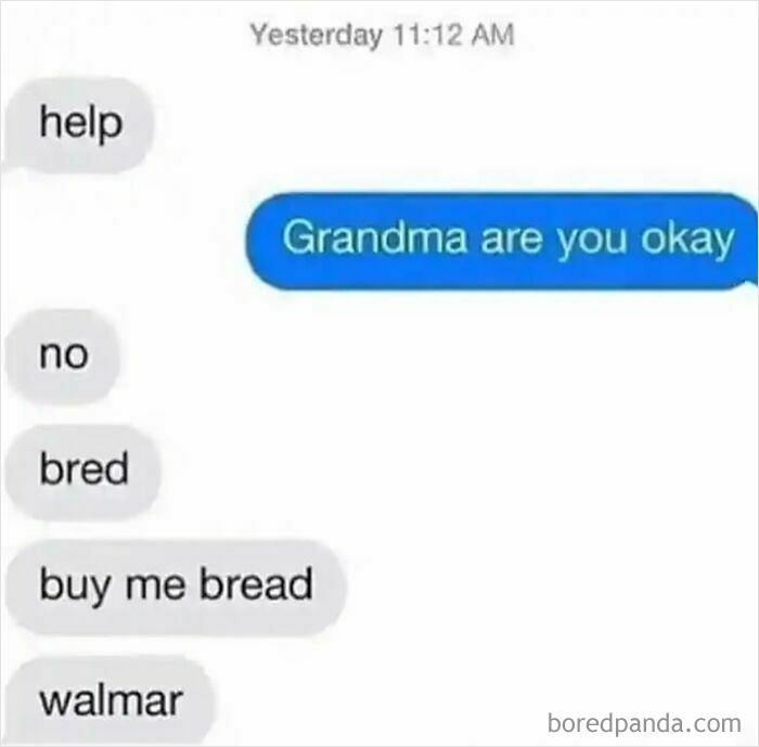 Funny text exchange about buying bread, featuring autocorrect errors. Best-Texts-Of-2024 humor.