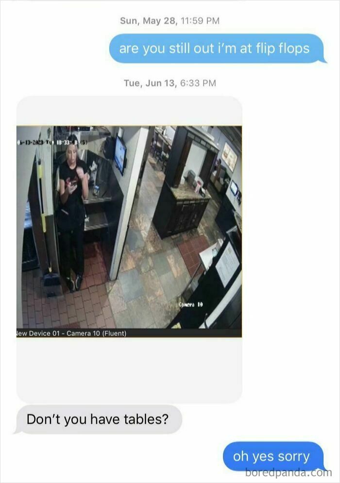 Screenshot of humorous text exchange with a surveillance photo, featuring Best-Texts-Of-2024 content.