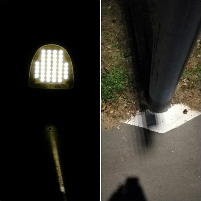 Streetlight and blurred pole resembling bad renders at night.