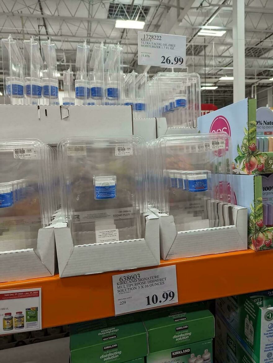 Excessive packaging displayed in a store shelf showing unnecessary use of plastic materials.