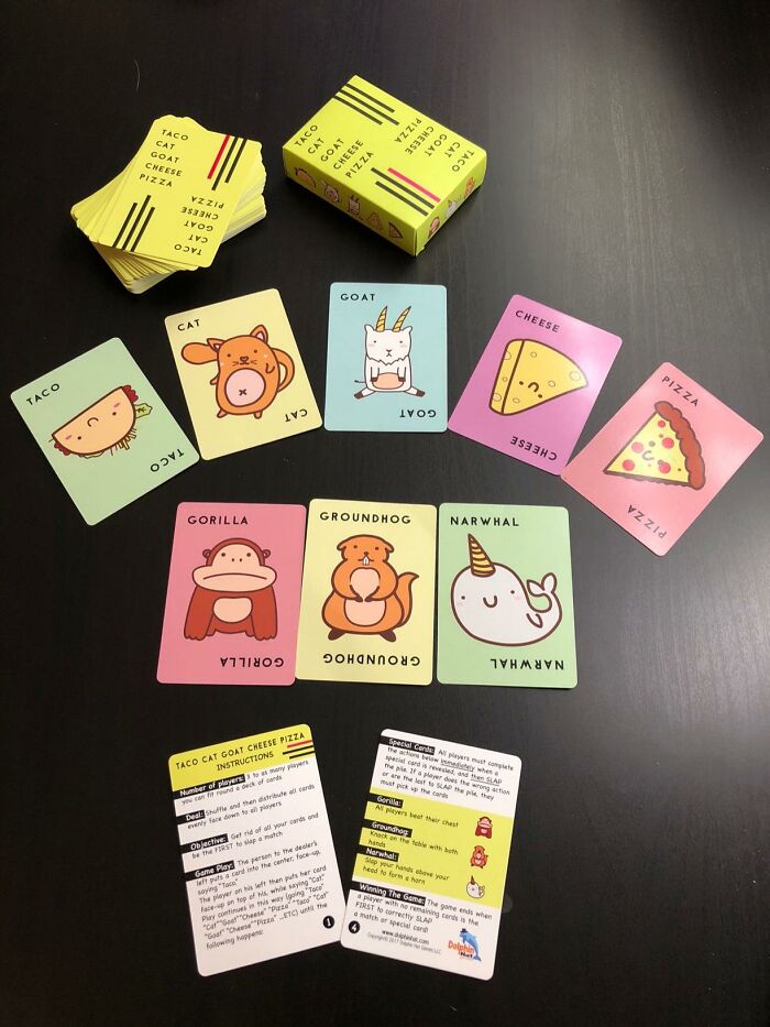 Colorful card game spread on a table showcasing cute animal illustrations, popular buy from Amazon this year.