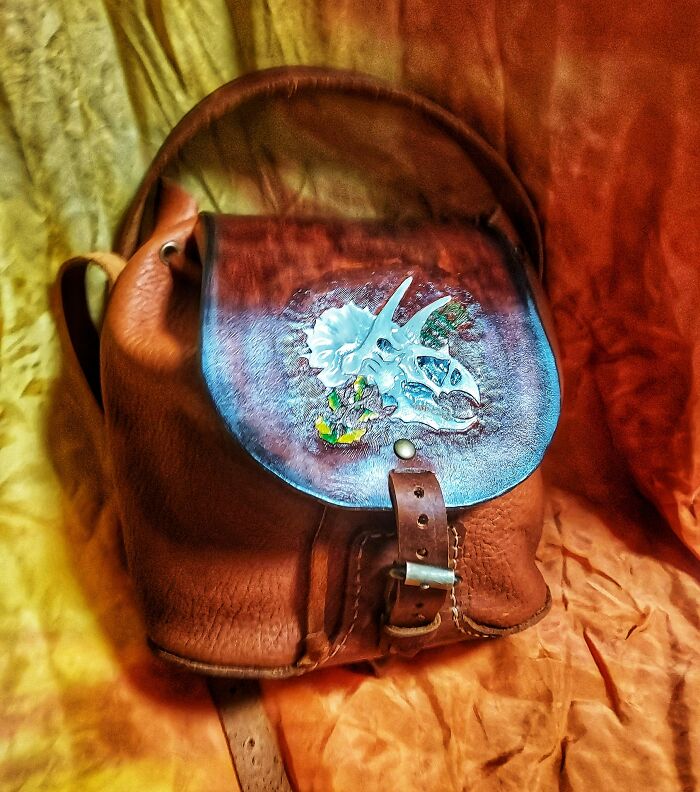 I Present To You, My Latest Handbag. As With All My Work, This Bag Is Handstiched From Full Grain Leather, With A Hand Tooled And Painted Leather Flap