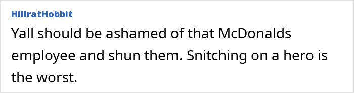 Customer upset over McDonald’s employee, suggesting community disapproval in online comment.