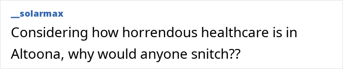 Text screenshot discussing Altoona's healthcare amidst McDonald's reviews drama.