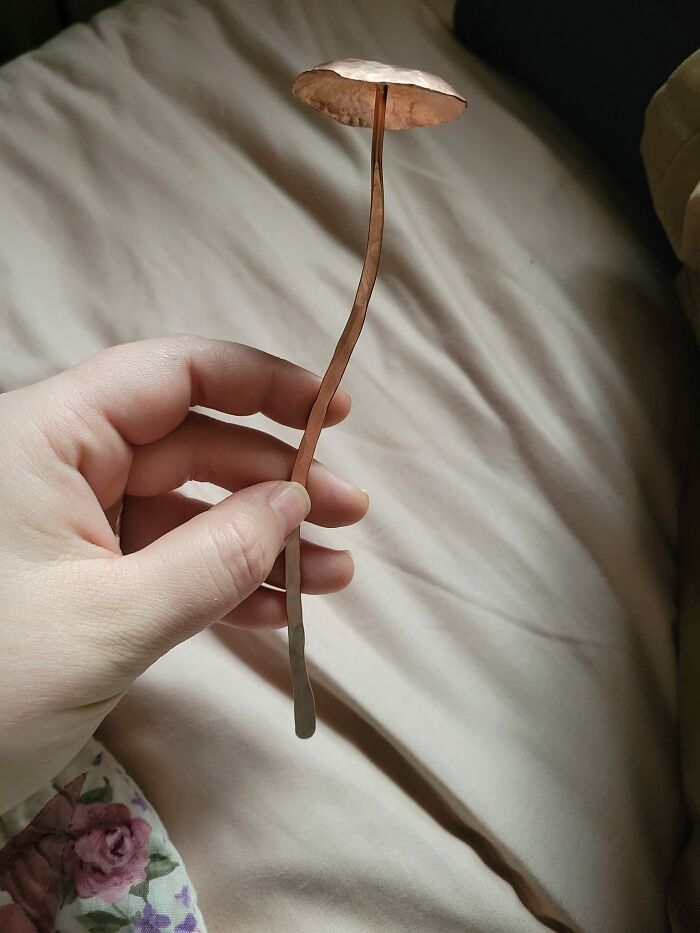 Hammered Solid Copper Mushroom Bookmark