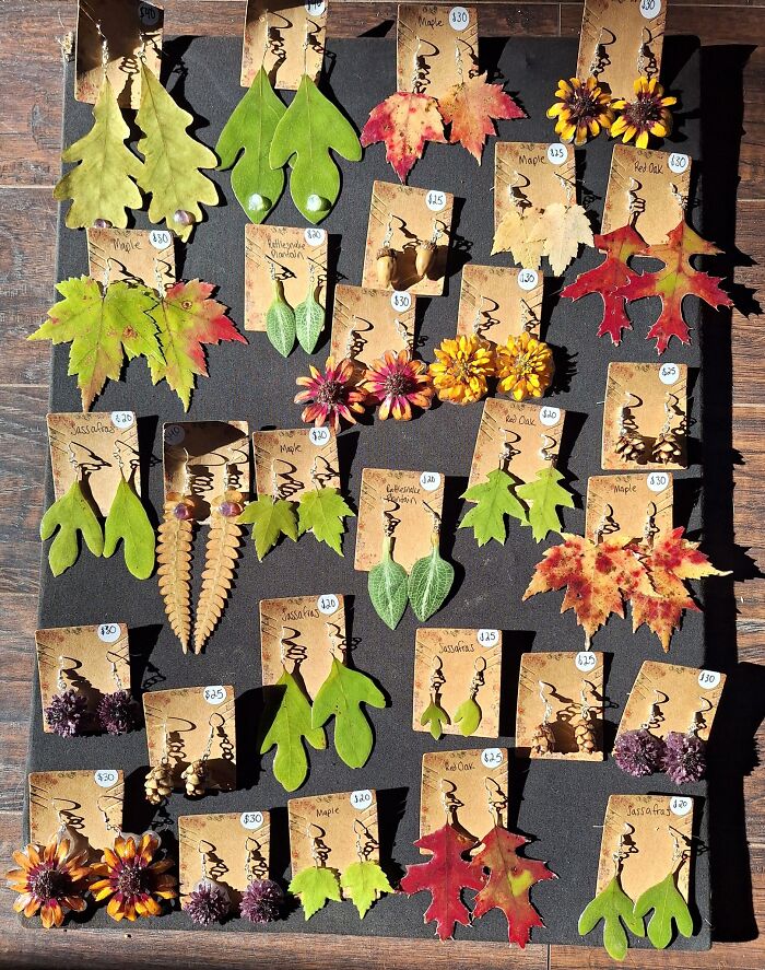 Another Run Of Handmade Resin Earrings Made With Real Leaves And Flowers!