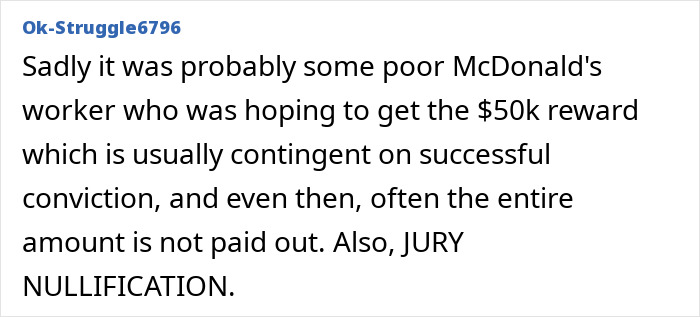 Comment discussing McDonald’s, worker, and jury nullification in relation to Luigi Mangione’s arrest.