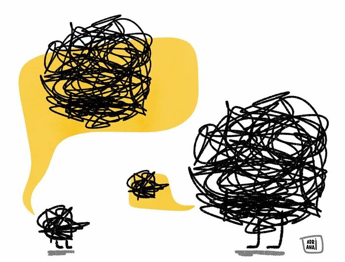 Illustration of abstract figures made from scribbles, portraying communication and irony in life issues.