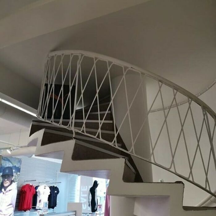 Spiral staircase ending at ceiling, a construction fail.