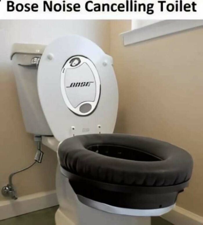 Noise-cancelling toilet meme from the "Now That's Funny" page, featuring a toilet with a Bose logo on the seat.