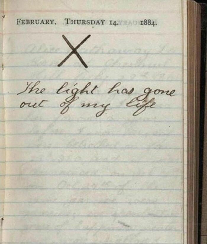 Journal entry from 1884 says, "The light has gone out of my life," highlighting an interesting history pic fact.