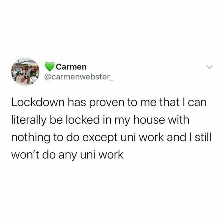 University life meme about lockdown and procrastination in student life.