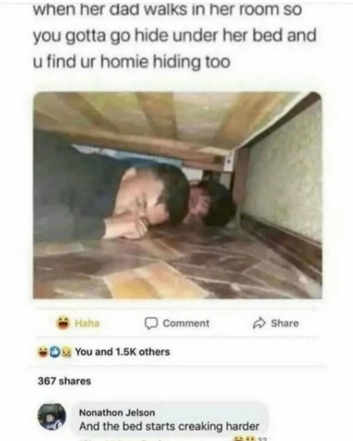 Two people hiding under a bed, capturing a worst funny fail moment.