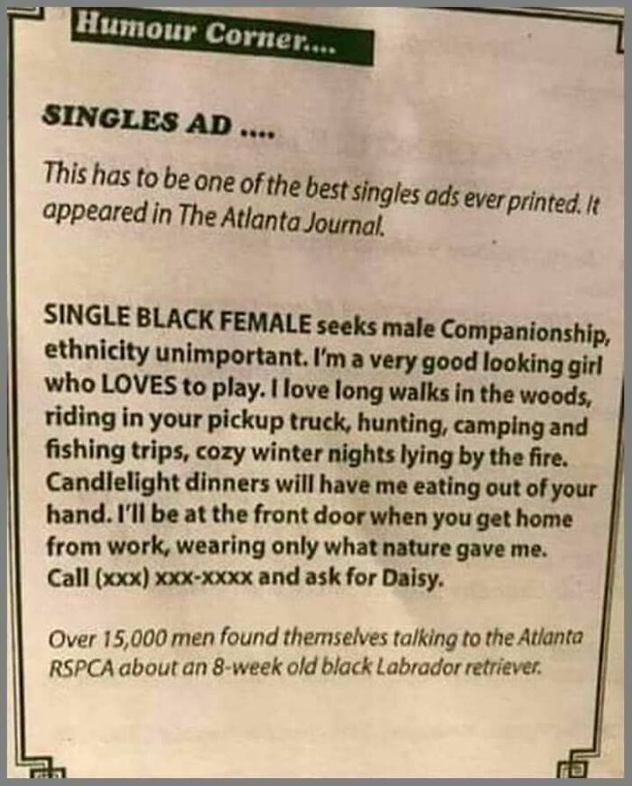 A funny singles ad meme from Instagram page "Now That's Funny."