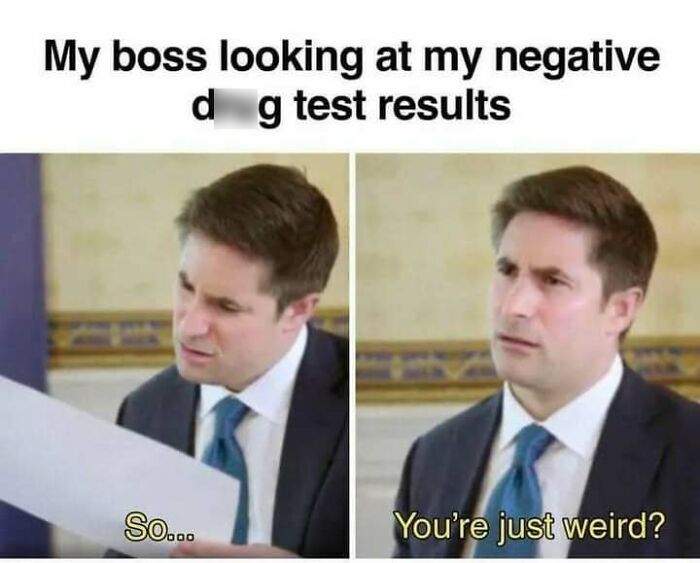 Man reacts humorously to negative test results in funny meme.