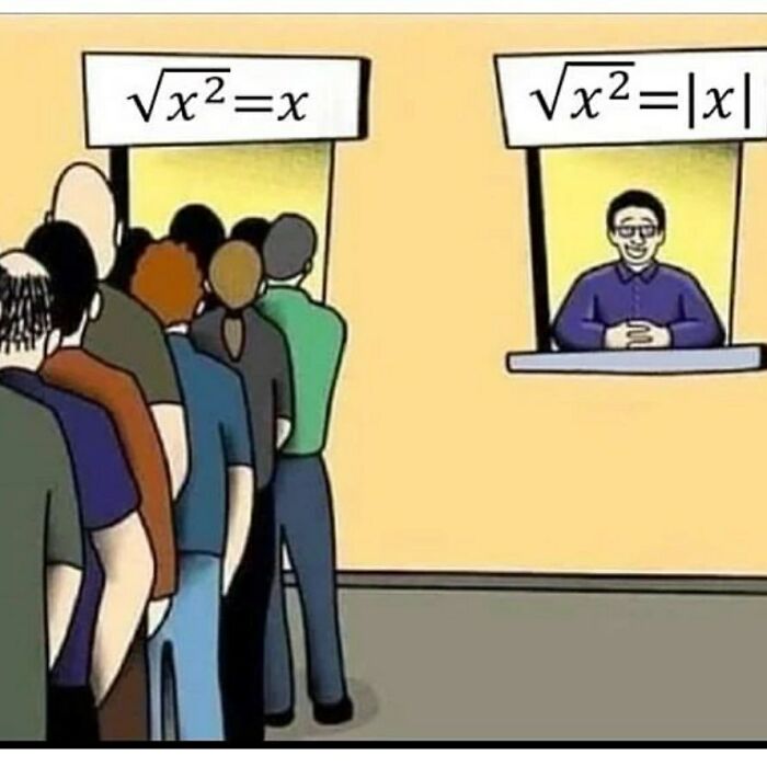 Illustration of people lining up for a math solution emphasizing a science meme concept.